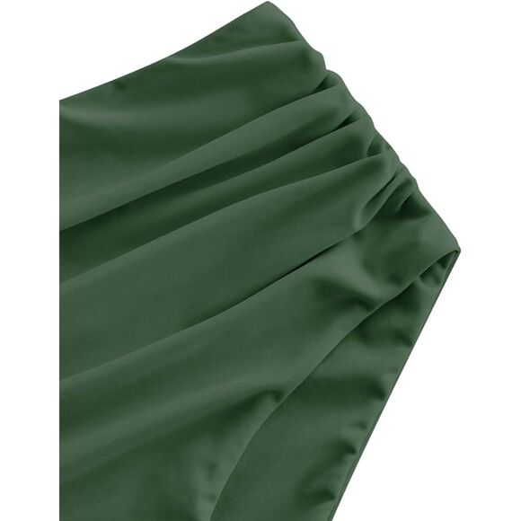 ZAFUL Army Green High Waisted Ruched Tummy Control Bikini Bottoms Sz L - Picture 3 of 9